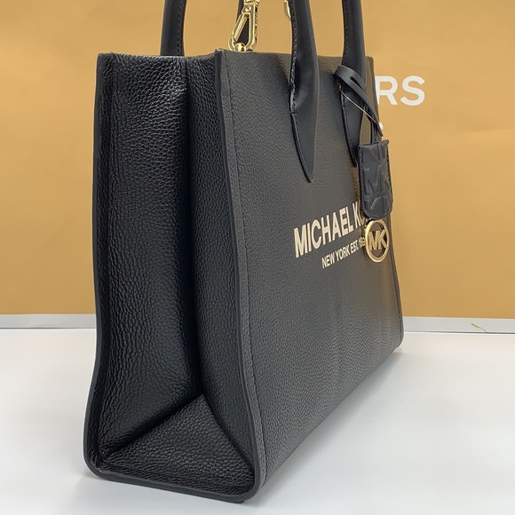 MICHAEL KORS 
Mirella Medium Pebbled Leather Tote Bag BLACK COLOR - Picture 7 of 15